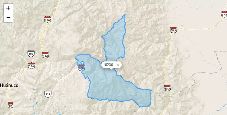 Mapa de la zona del código postal 10230 en Chaglla, Huanuco