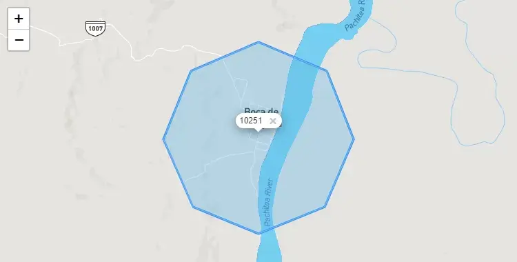 Mapa de la zona del código postal 10251 en Yuyapichis, Huanuco