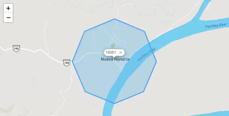 Mapa de la zona del código postal 10351 en Honoría, Huanuco