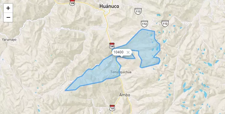 Mapa de la zona del código postal 10400 en Conchamarca, Huanuco