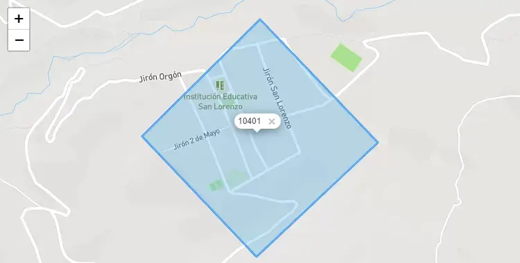 Mapa de la zona del código postal 10401 en Conchamarca, Huanuco