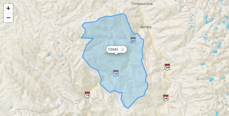 Mapa de la zona del código postal 10440 en Huacar, Huanuco