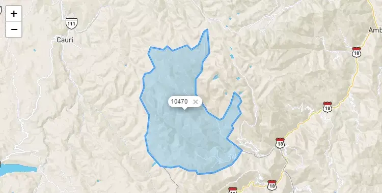 Mapa de la zona del código postal 10470 en Colpas, Huanuco