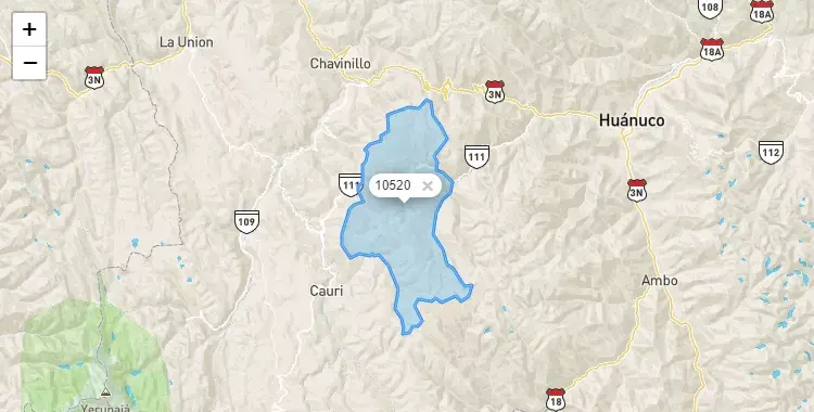 Mapa de la zona del código postal 10520 en Margos, Huanuco