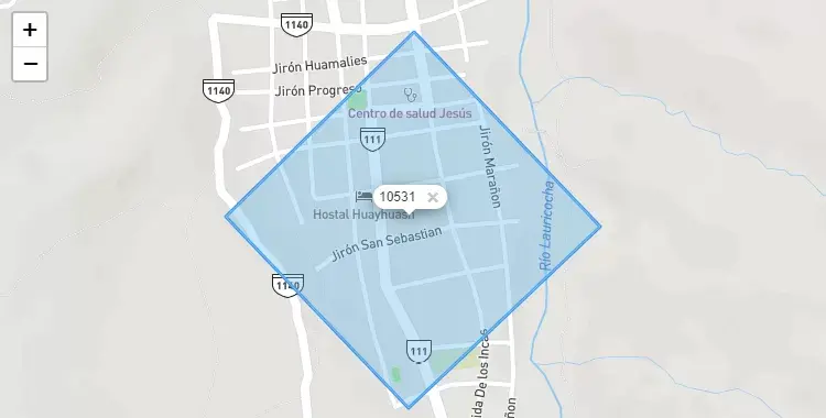 Mapa de la zona del código postal 10531 en Jesús, Huanuco
