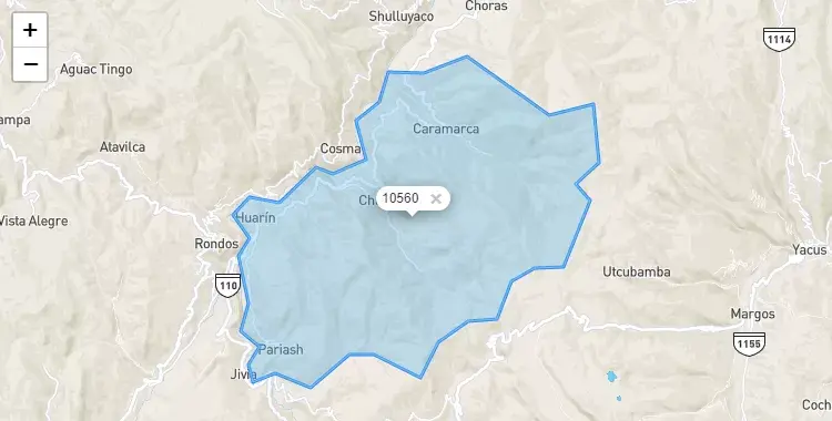Mapa de la zona del código postal 10560 en San Francisco de Asís, Huanuco