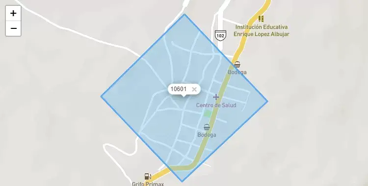 Mapa de la zona del código postal 10601 en Pachas, Huanuco