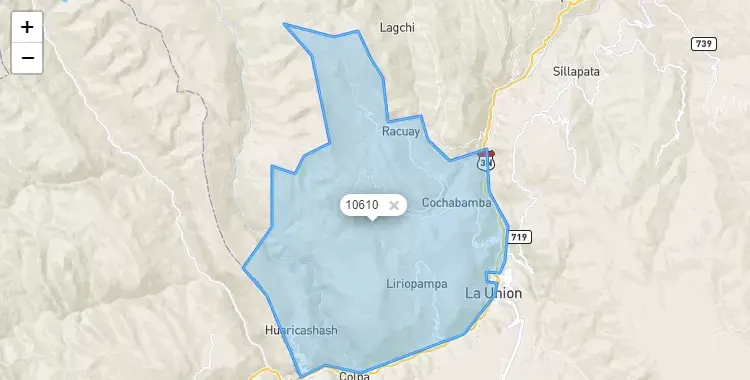 Mapa de la zona del código postal 10610 en Ripan, Huanuco