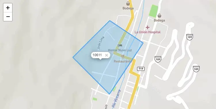 Mapa de la zona del código postal 10611 en Ripan, Huanuco