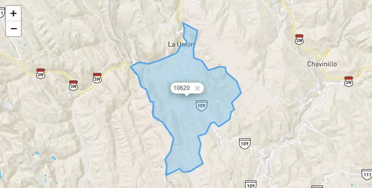 Mapa de la zona del código postal 10620 en La Unión, Huanuco