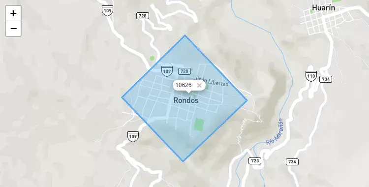 Mapa de la zona del código postal 10626 en Rondos, Huanuco