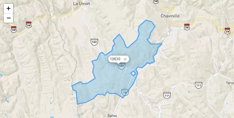 Mapa de la zona del código postal 10630 en Rondos, Huanuco