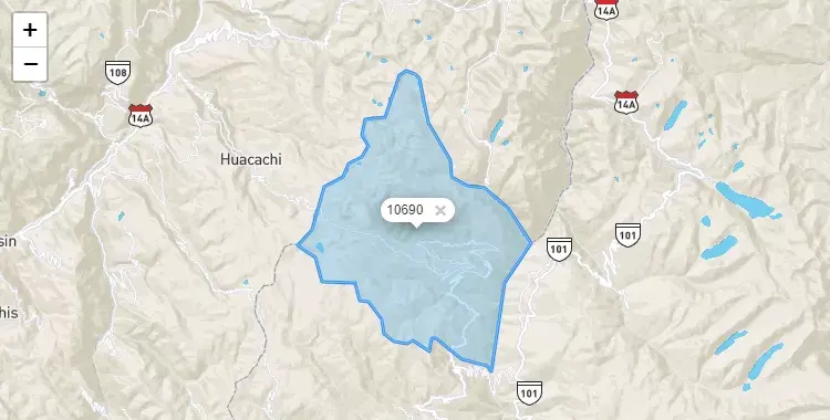 Mapa de la zona del código postal 10690 en Singa, Huanuco