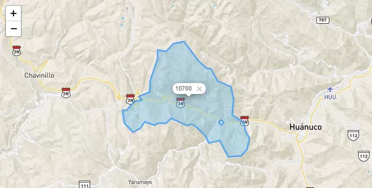 Mapa de la zona del código postal 10700 en Quisqui, Huanuco