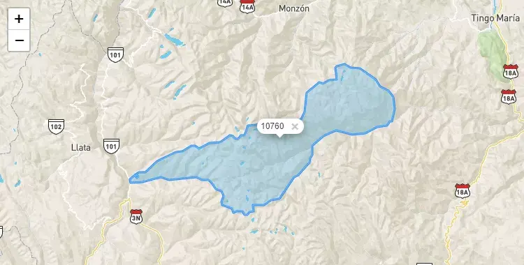 Mapa de la zona del código postal 10760 en Marias, Huanuco
