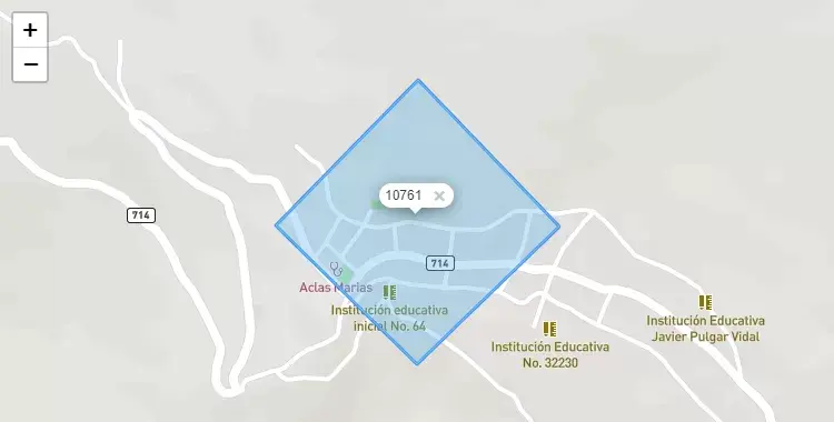 Mapa de la zona del código postal 10761 en Marias, Huanuco