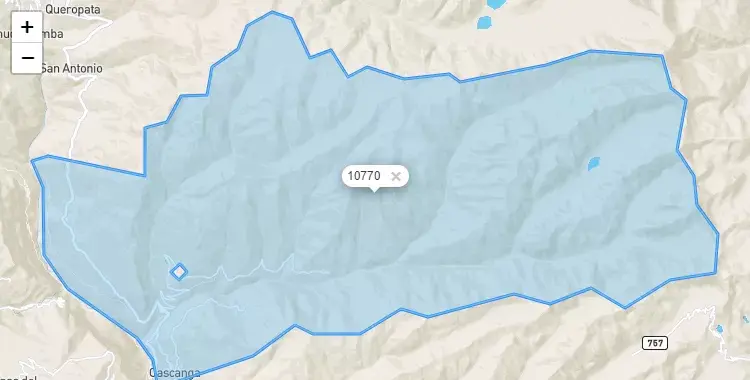 Mapa de la zona del código postal 10770 en Jacas Grande, Huanuco