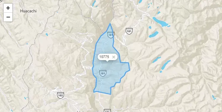 Mapa de la zona del código postal 10775 en Chavín de Pariarca, Huanuco