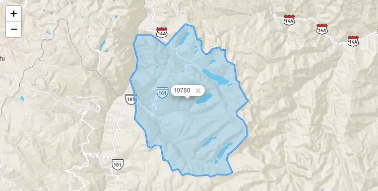 Mapa de la zona del código postal 10780 en Tantamayo, Huanuco