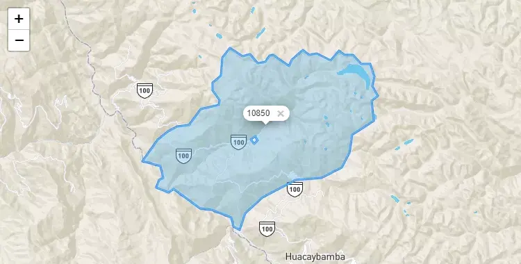 Mapa de la zona del código postal 10850 en Pinra, Huanuco