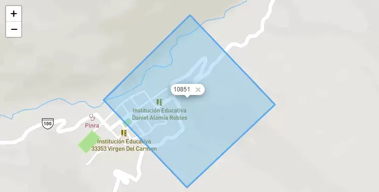Mapa de la zona del código postal 10851 en Pinra, Huanuco
