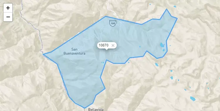 Mapa de la zona del código postal 10870 en San Buenaventura, Huanuco