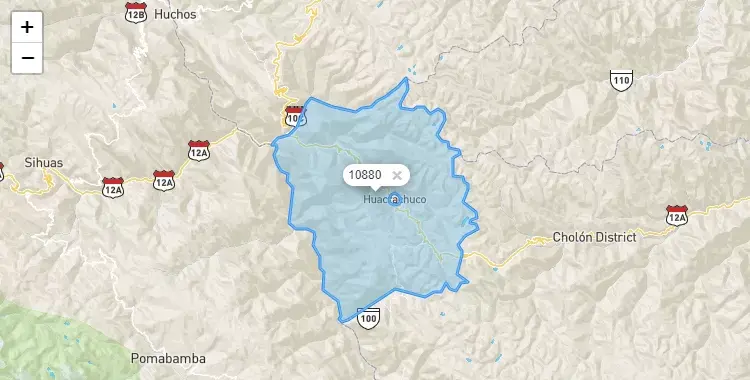 Mapa de la zona del código postal 10880 en Huacrachuco, Huanuco