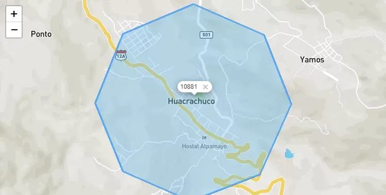 Mapa de la zona del código postal 10881 en Huacrachuco, Huanuco