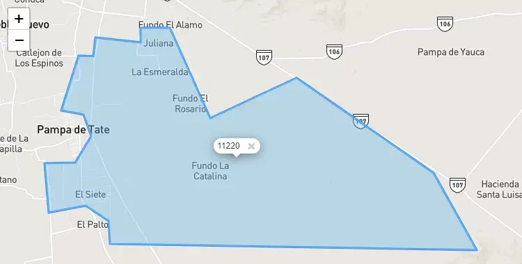 Mapa de la zona del código postal 11220 en Pachacutec, Ica