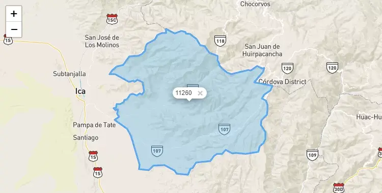 Mapa de la zona del código postal 11260 en Yauca del Rosario, Ica