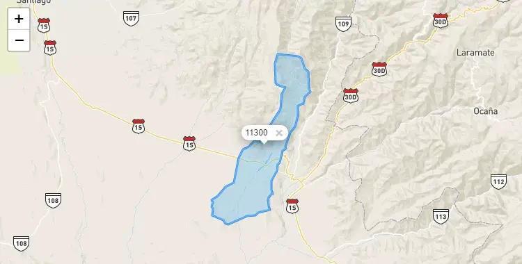 Mapa de la zona del código postal 11300 en Santa Cruz, Ica