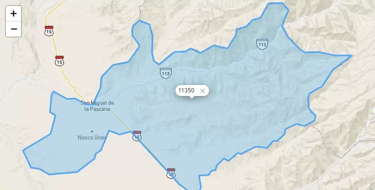 Mapa de la zona del código postal 11350 en El Ingenio, Ica