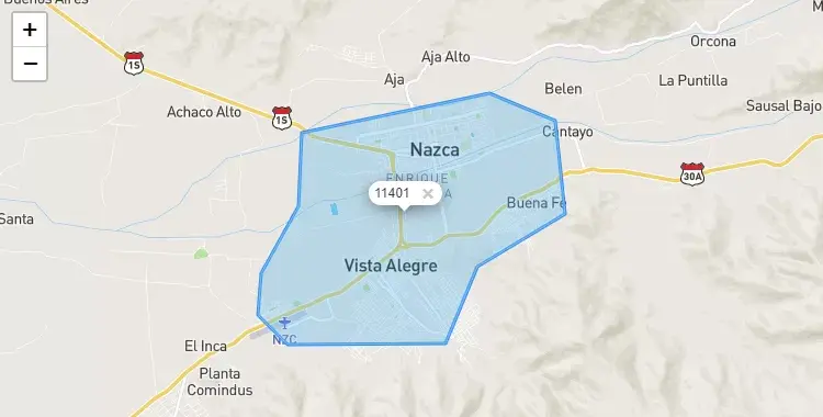 Mapa de Nazca, capital de la provincia de Nazca, Ica