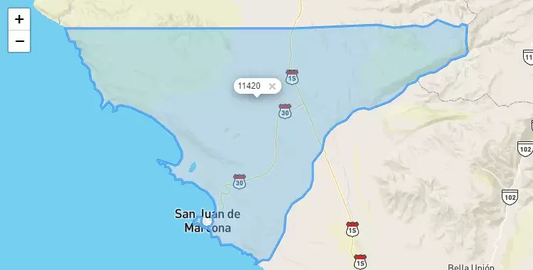Mapa de la zona del código postal 11420 en Marcona, Ica