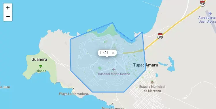 Mapa de la zona del código postal 11421 en Marcona, Ica