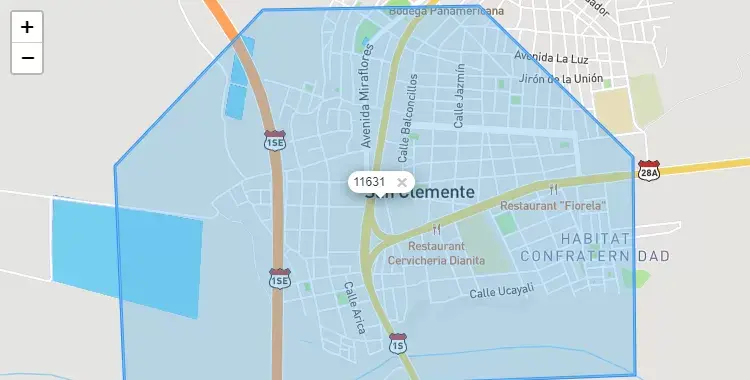 Mapa de la zona del código postal 11631 en San Clemente, Ica