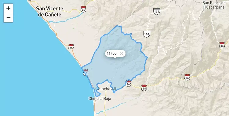 Mapa de la zona del código postal 11700 en Sunampe, Ica