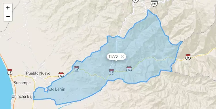 Mapa de la zona del código postal 11770 en Alto Larán, Ica