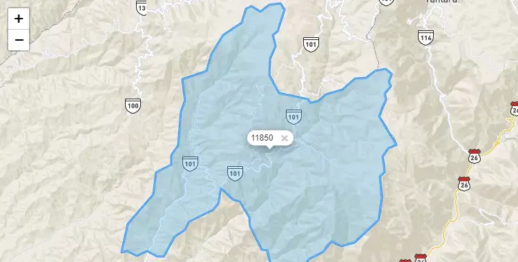 Mapa de la zona del código postal 11850 en San Juan de Yanac, Ica