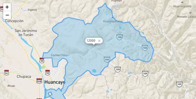 Mapa de la zona del código postal 12000 en Chilca, Junín