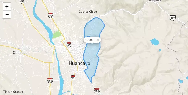 Mapa de la zona del código postal 12002 en Chilca, Junín