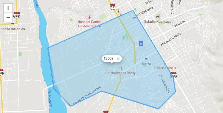 Mapa de la zona del código postal 12003 en Chilca, Junín