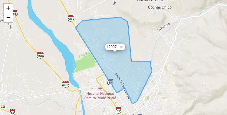 Mapa de la zona del código postal 12007 en El Tambo, Junín