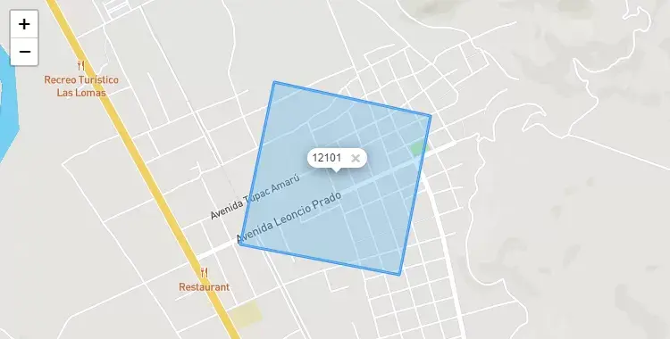 Mapa de la zona del código postal 12101 en San Agustín, Junín