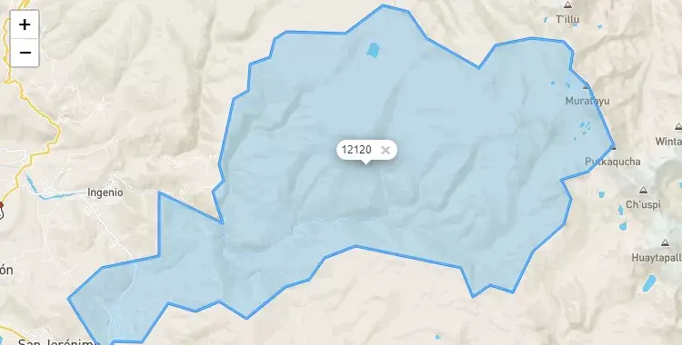 Mapa de la zona del código postal 12120 en Quilcas, Junín