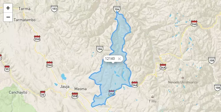 Mapa de la zona del código postal 12140 en Apata, Junín