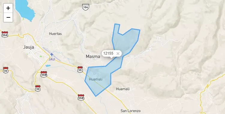 Mapa de la zona del código postal 12155 en Huamalí, Junín