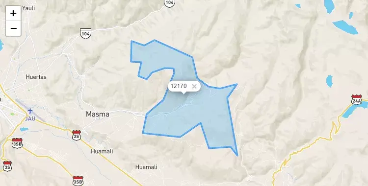 Mapa de la zona del código postal 12170 en Masma Chicche, Junín