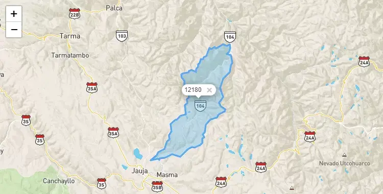 Mapa de la zona del código postal 12180 en Molinos, Junín