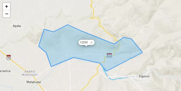 Mapa de la zona del código postal 12200 en Santa Rosa de Ocopa, Junín